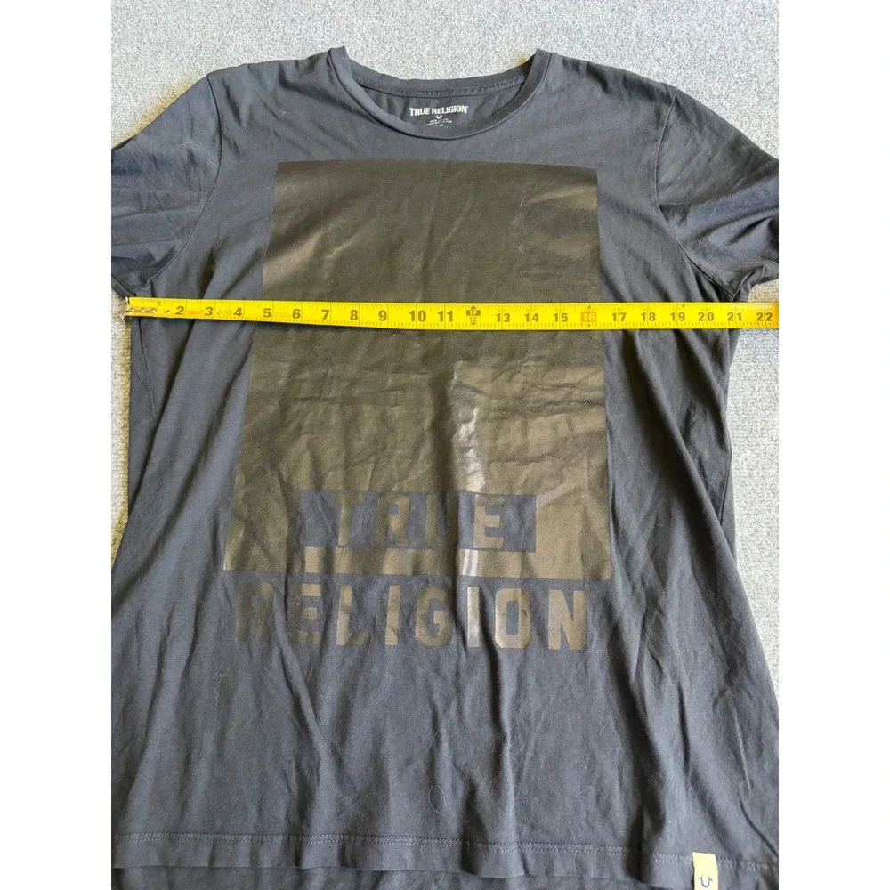 True Religion Mens XL Black Satin Logo Graphic T-Shirt Made in USA M9A451LE4